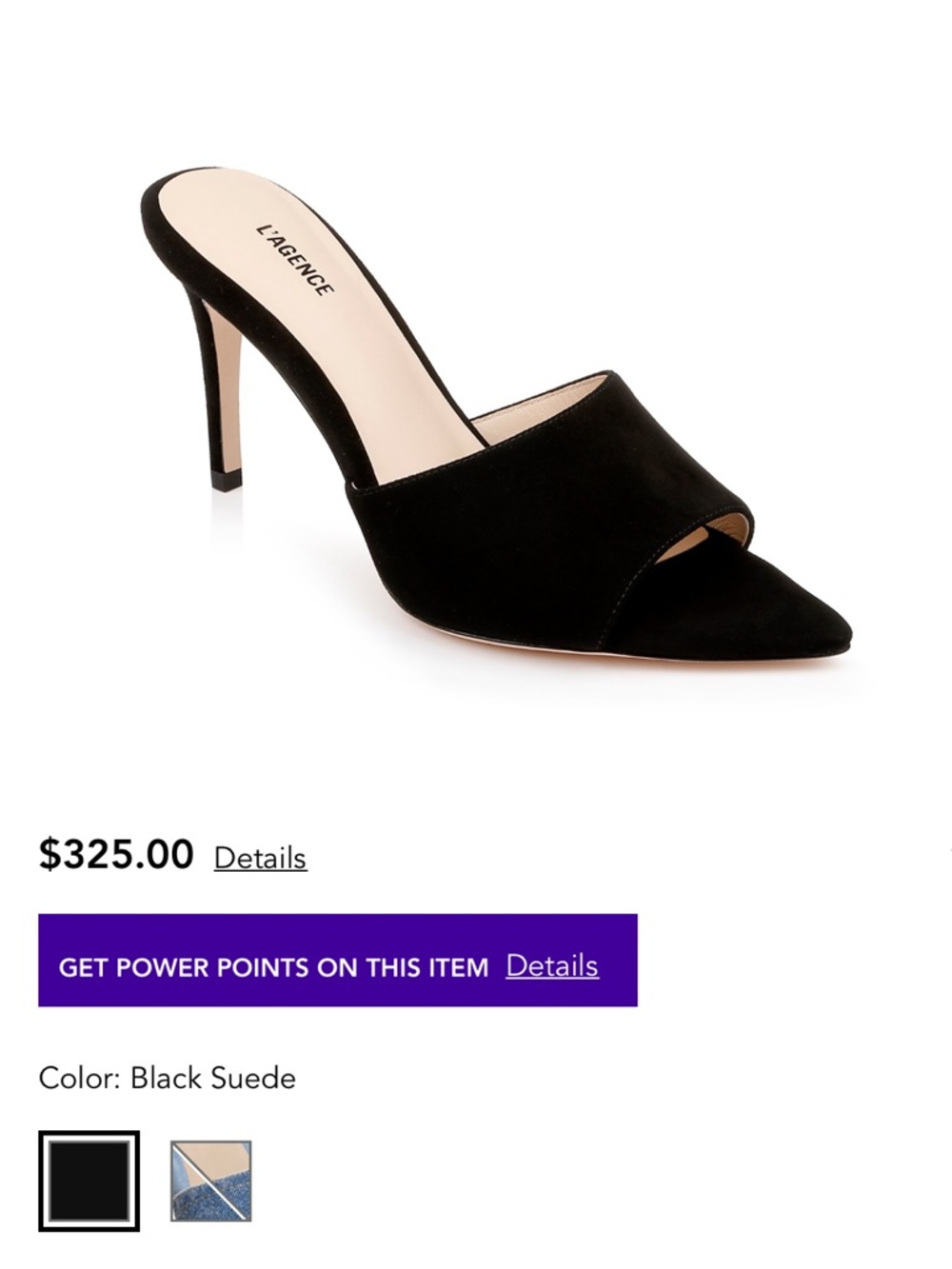 L'AGENCE Black Suede Pointed Toe Mule Heels